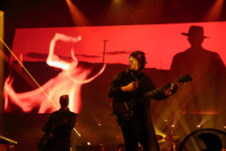 Phil Cunningham (left) and Bernard Sumner of New Order performing on stage at Budweiser Stage in Toronto, CANADA