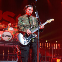 Nik Hughes, Gavin Rossdale, and Corey Britz perform with Bush in Hollywood, Florida, on May 12, 2026. The performance was part of the "The Land of Milk and Honey" tour. (Photo by Geoffrey Clowes/Sipa USA)