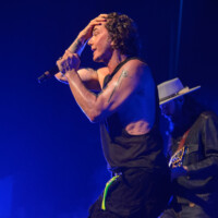 Gavin Rossdale and Chris Traynor perform with Bush in Hollywood, Florida, on May 12, 2026. The performance was part of the "The Land of Milk and Honey" tour. (Photo by Geoffrey Clowes/Sipa USA)