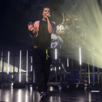 Gavin Rossdale and Nik Hughes perform with Bush in Hollywood, Florida, on May 12, 2026. The performance was part of the "The Land of Milk and Honey" tour. (Photo by Geoffrey Clowes/Sipa USA)