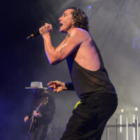 Chris Traynor and Gavin Rossdale perform with Bush in Hollywood, Florida, on May 12, 2026. The performance was part of the "The Land of Milk and Honey" tour. (Photo by Geoffrey Clowes/Sipa USA)